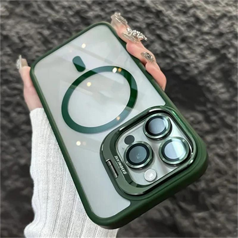 Роскошный магнитный противоударный чехол для телефона iPhone 16 15 14 13 12 11 Pro Max для Magsafe Funda Stand Glass Защитная крышка для объектива