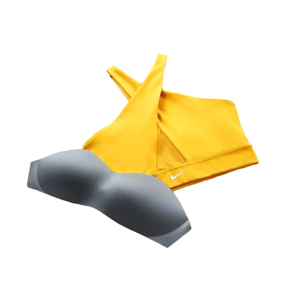 Nike Однотонный бюстгальтер с фиксированной бретелькой на шее, женское нижнее белье, желтый DO6892-752