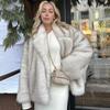 Mint Winter Ins Hot Fashion Girls Oversized Gradient Fur Coat Women Thick Warm Outerwear Fluffy Faux Fox Fur Jacket