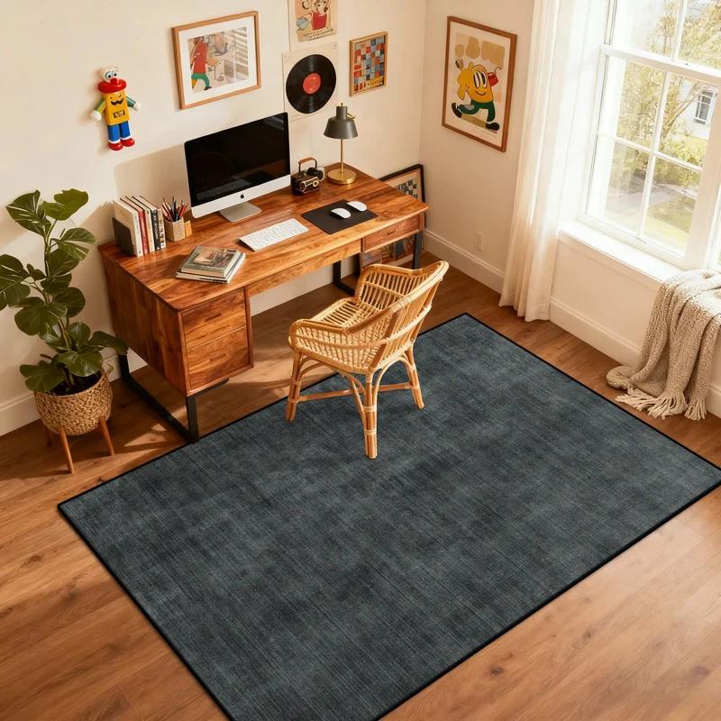 Neutral Gray Solid Rug Low-Profile Non-Slip Washable Carpet for Minimalist Scandinavian Japandi Home Decor