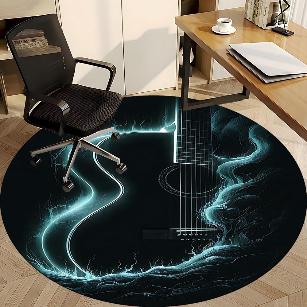 1PC Guitar Waves Office Round Area Rug, Mat Suitable For Office, Under Office Chairs Bedroom Living Room Home Decor, Room Deco