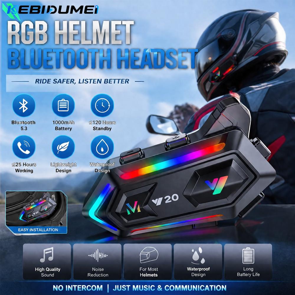 Y20 Мотошлем Bluetooth гарнитура с RGB подсветкой Handsfree звонки Шумоподавление Водонепроницаемые Беспроводные Мотоциклетные наушники 1000 мАч
