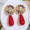 CMM Vibrant Multi Colored Cubic Zirconia Golden Embellished Floral Earrings with Stunning Green Teardrop Drops A Fashion Statement for Every Occasion