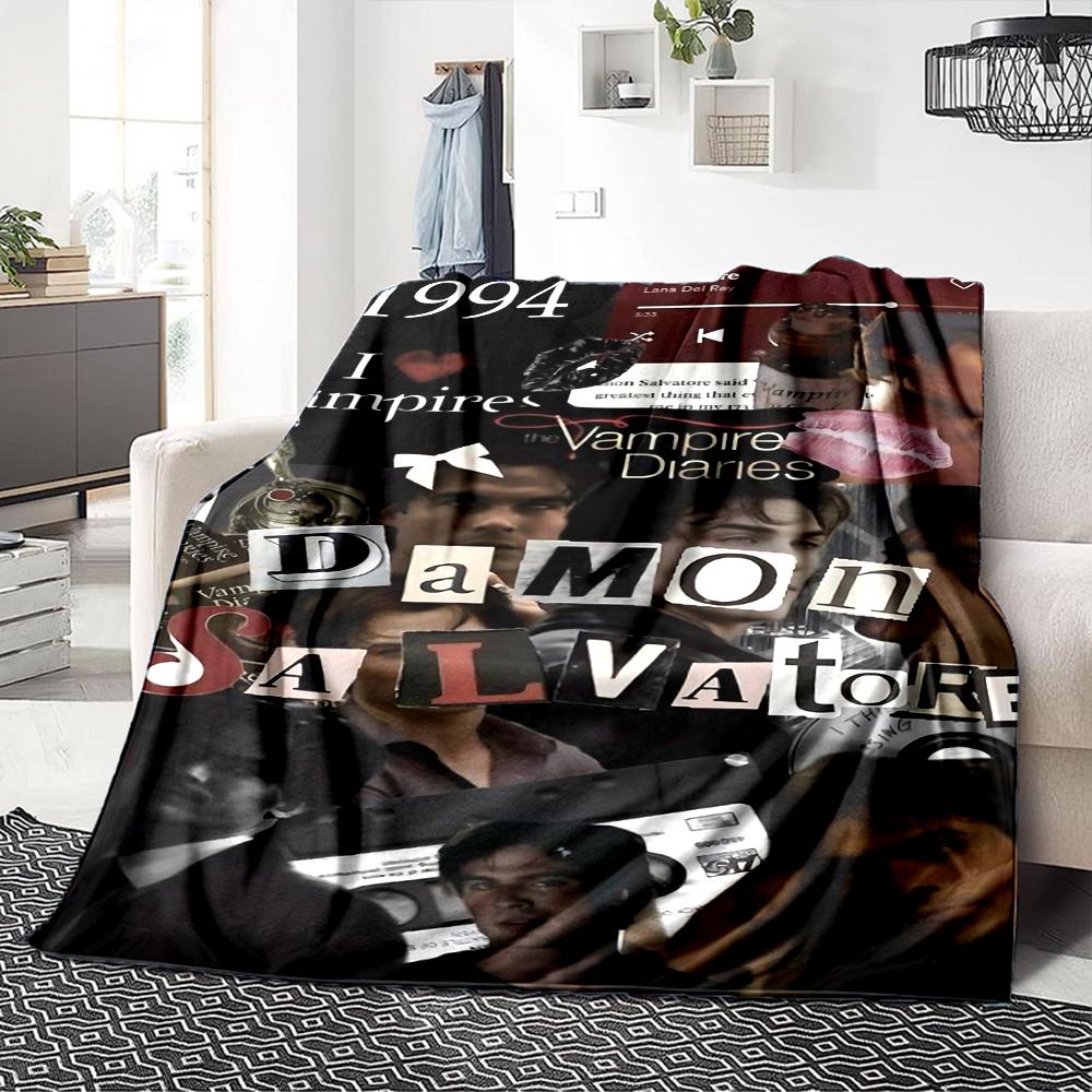 Vampire Romance Damon Blanket Soft Throw Blanket For Home Bedroom Bed Sofa Travel Office Solid Christmas Blanket
