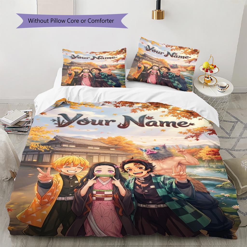 Name Custom Demon Slayer Pattern Bedding Set Quilt Cover Pillowcase Home Decor Gift (1 * duvet cover + 2 * pillowcase, without core)
