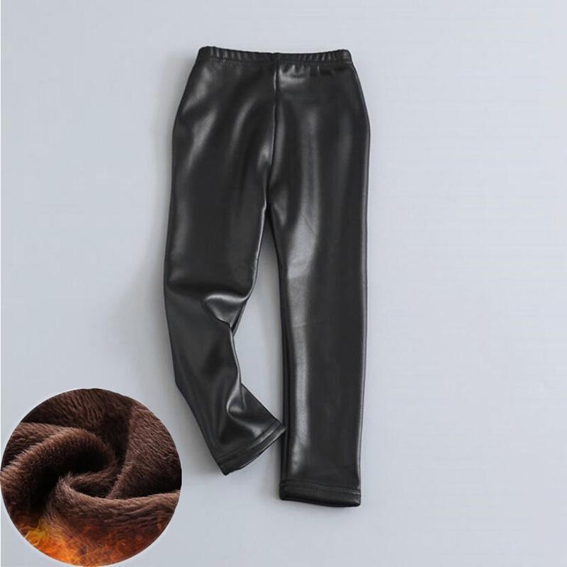 Autumn Winter Kids Warm Trousers Girls Boys Faux PU Leather Pants Slim Girls Leggings