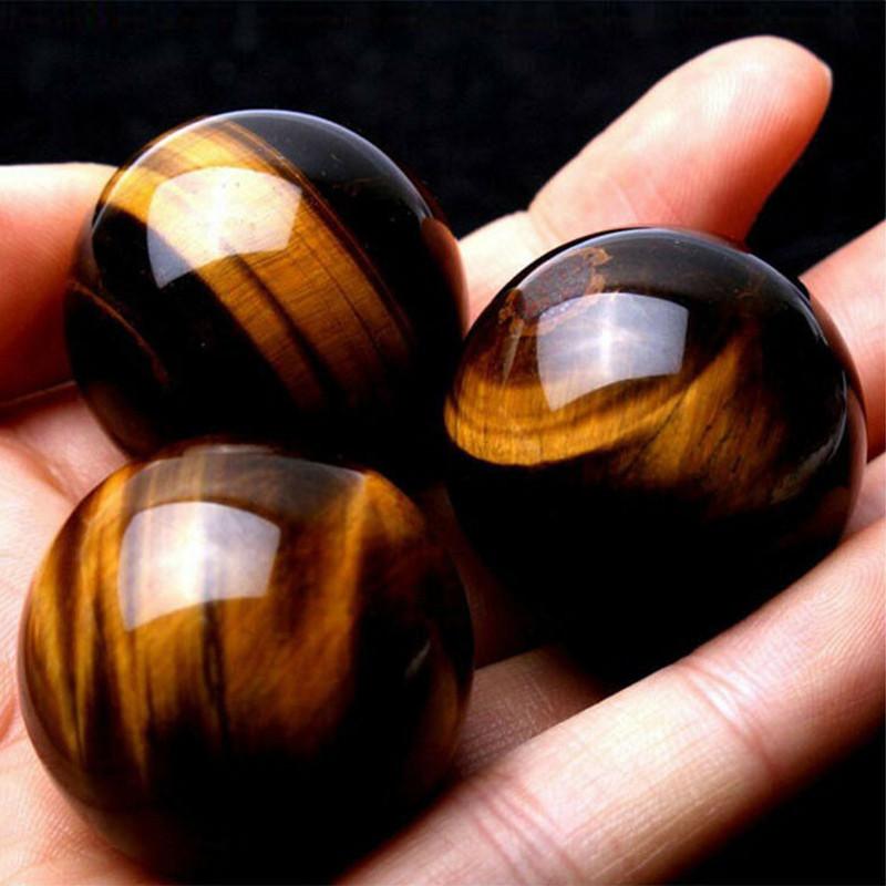 Premium Natural Tiger Eye Quartz Crystal Sphere 2040mm In Dark Yellow Color