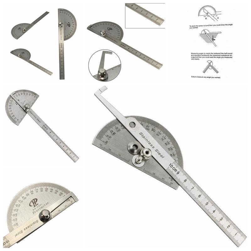 100 мм Нержавеющая сталь 0-180 градусов Стальной транспортир Угломер Линейка Измерительный инструмент