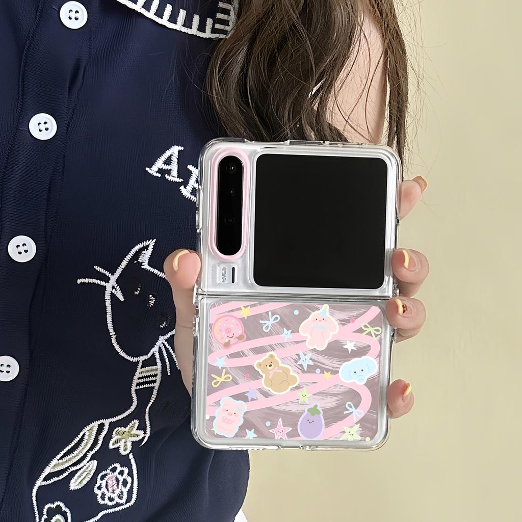 Cute little animals are suitable for Huawei POCKET2 mobile phone case, Samsung Xiaomi ZFLIP6 folding mobile phone case, feather yarn.