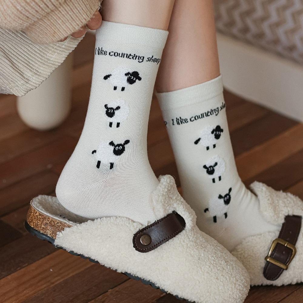 Осенние женские носки Мультяшные животные Милые носки с овечками для девочек Теплые хлопковые носки с рисунком ягненка для женщин Рождественские подарки