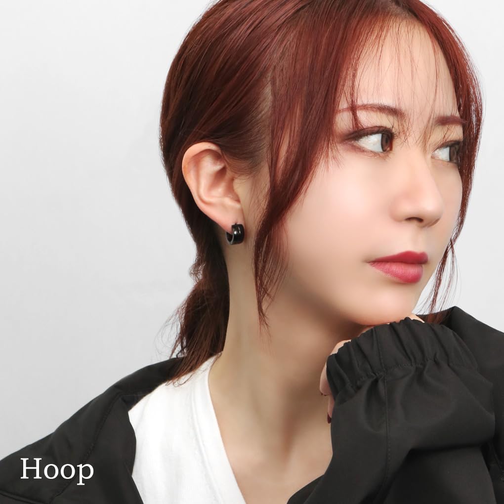 Gin no Wide Black Hoop Single Stainless Simple Black Ring Earring [Shinjuku Kura] Earring, Earring, Steel, Allergy-Friendly, Nickel-Free,