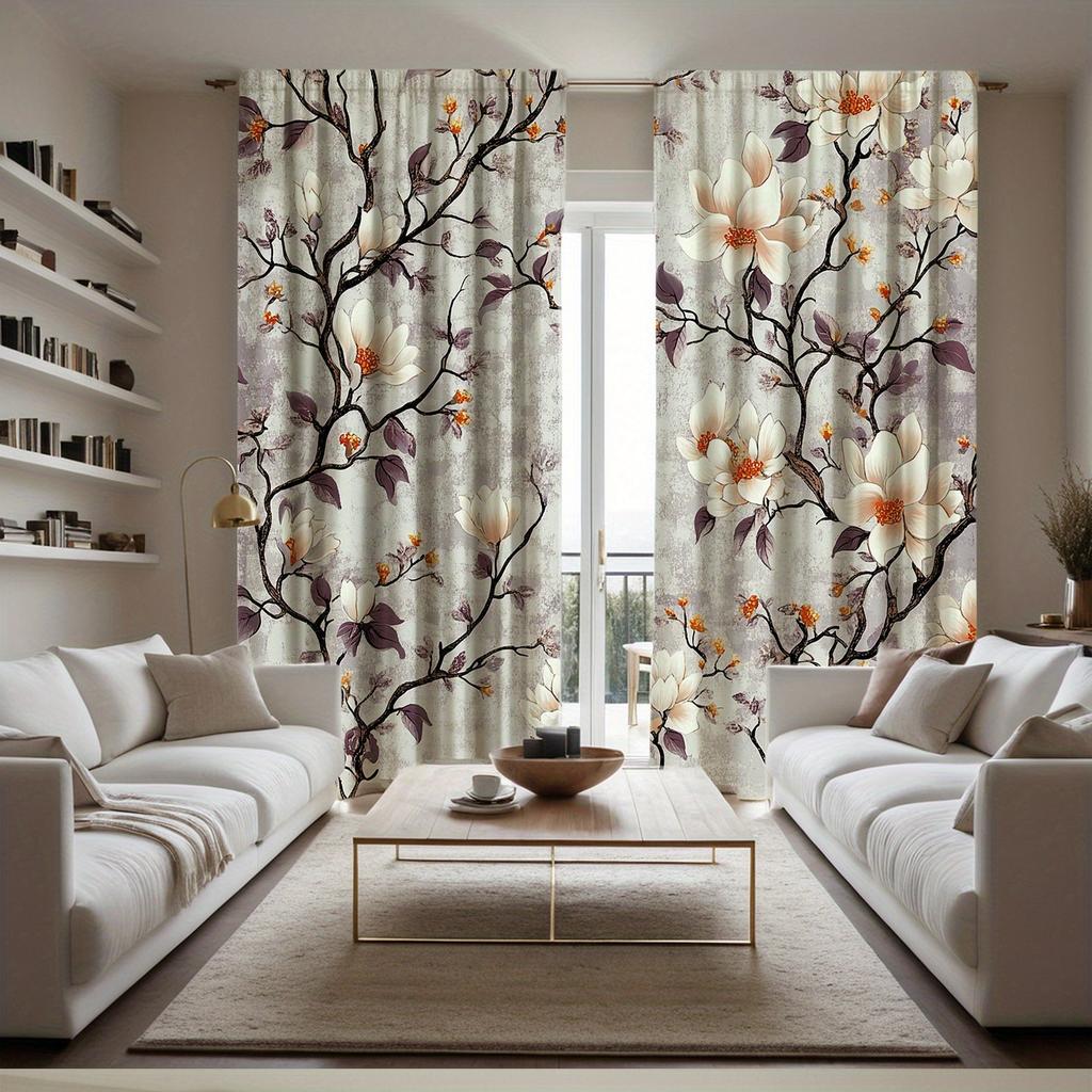 2 шт. шторы с принтом цветов магнолии, полиэстеровая ткань, машинная стирка, подходят для украшения спальни, гостиной
