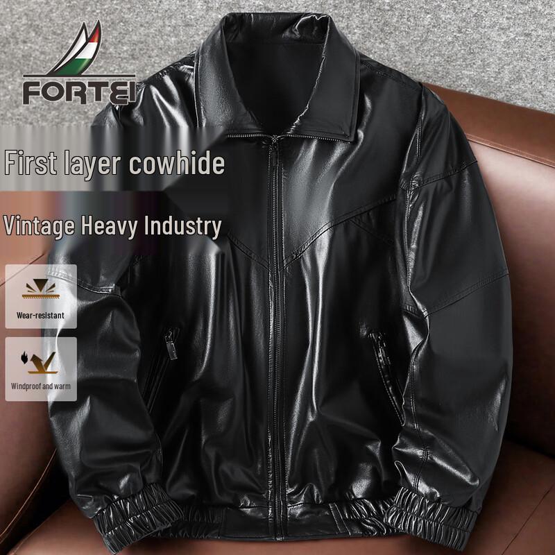 Futing Men's Vintage Oil Wax Top Layer Leather Jacket