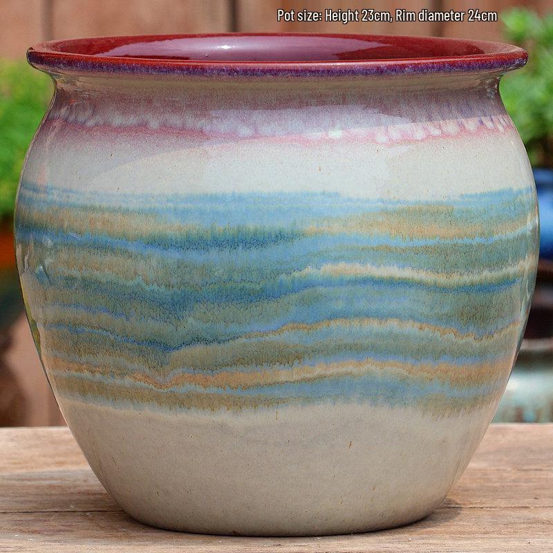 Large Coarse Pottery Green Planter: Ceramic Flower Pot for Succulents, Orchids, and Plants