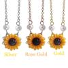 Women Romantic Jewelry Gold Plated Sunflower Necklace Chain Pearls Flower Pendant