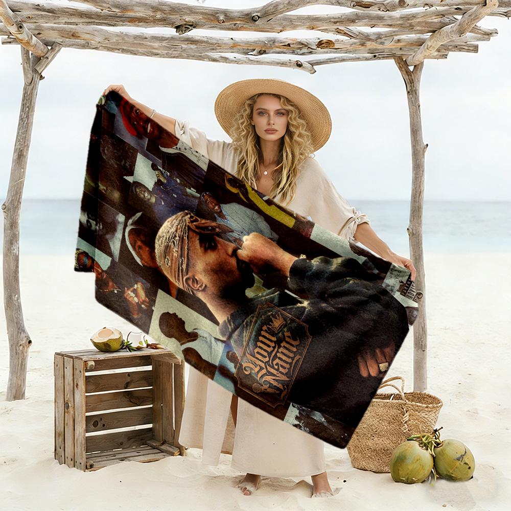 2pac Customize Text Beach Towel Super Soft & Absorbent Suitable for Sports Travel Swimming Yoga Bathroom Beach And Pool
