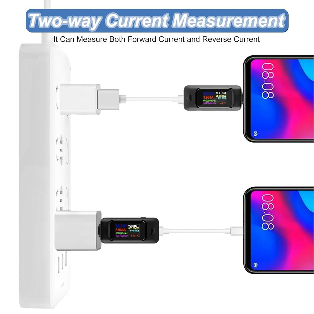 USB Tester Type-C Voltmeter Voltage Current Tester Power Meter Multimeter Ammeter Type C USB Charger Tester Color Display Capacity Voltage Current