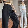 Spring Autumn Elastic High Waist Loose Casual Wide Leg Pants Women Solid All-match Straight Sweatpants Trousers