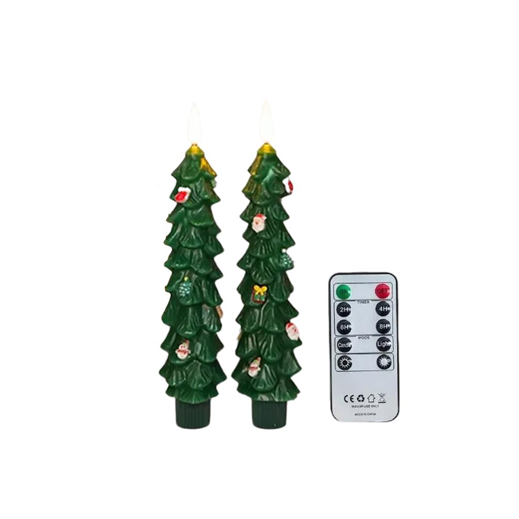 9.5 Inch Real Wax Flameless Christmas Tree Taper Candles With Remote Control Timer, 2-Piece Battery-Operated Taper Candles (Batteries Not Included)