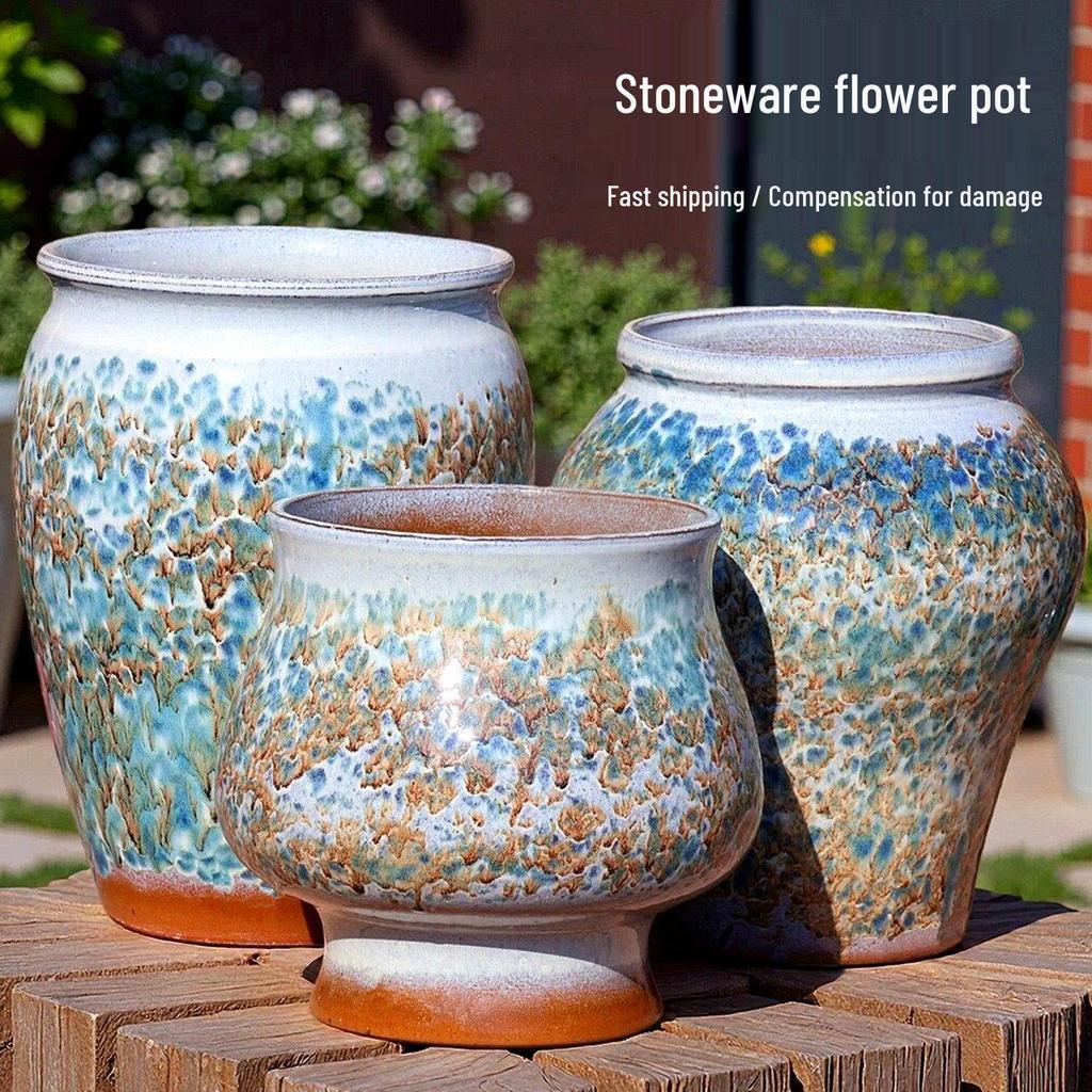 Large Retro Coarse Pottery Ceramic Flower Pot - Breathable, Indoor Green Plant Pot for Bougainvillea and Orchids