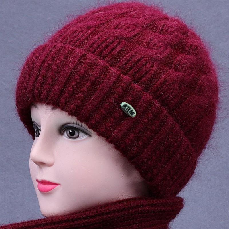 Winter Mothers Middle-aged Elderly Women Hat Velvet Thick Knitted Yarn Warmth Cap Short Brims Women's Hats