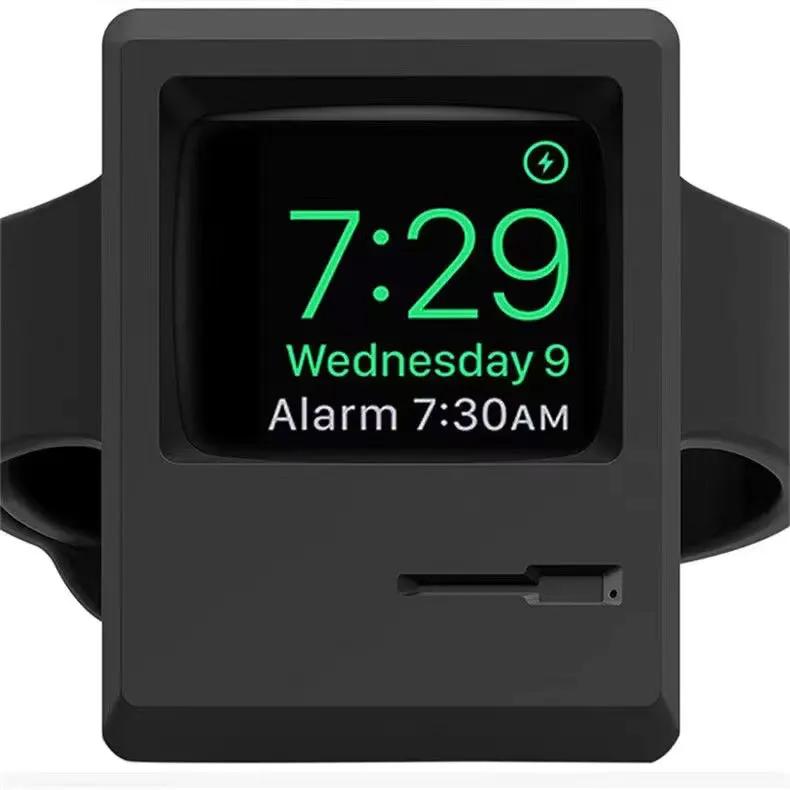 Настольный держатель для зарядного устройства Apple Watch, подставка, зарядная база с узором в стиле ретро-компьютера для iWatch 10 9 8 7 6 5 4 3 2 SE, силиконовая док-станция