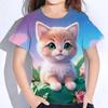 Funny Girls' T-Shirts Summer Short Sleeved Top Cartoon Animals Cat 3d Print 2025 Girls' Clothing Fashion Casual T-Shirts
