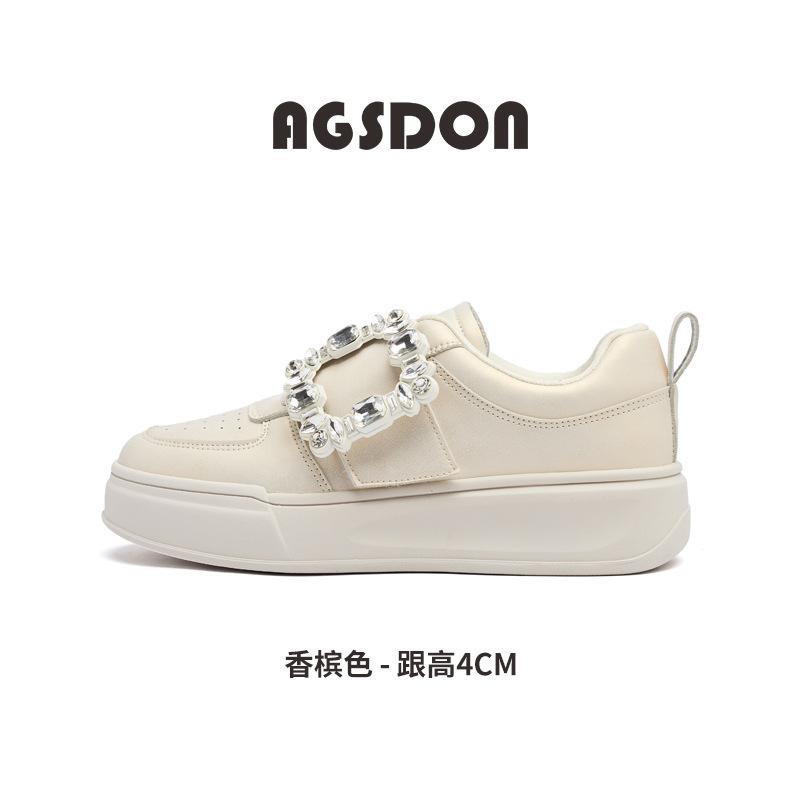 Augustine Velcro little white shoes women's 2025 new autumn college style thick-soled rhinestone sports and leisure board shoes