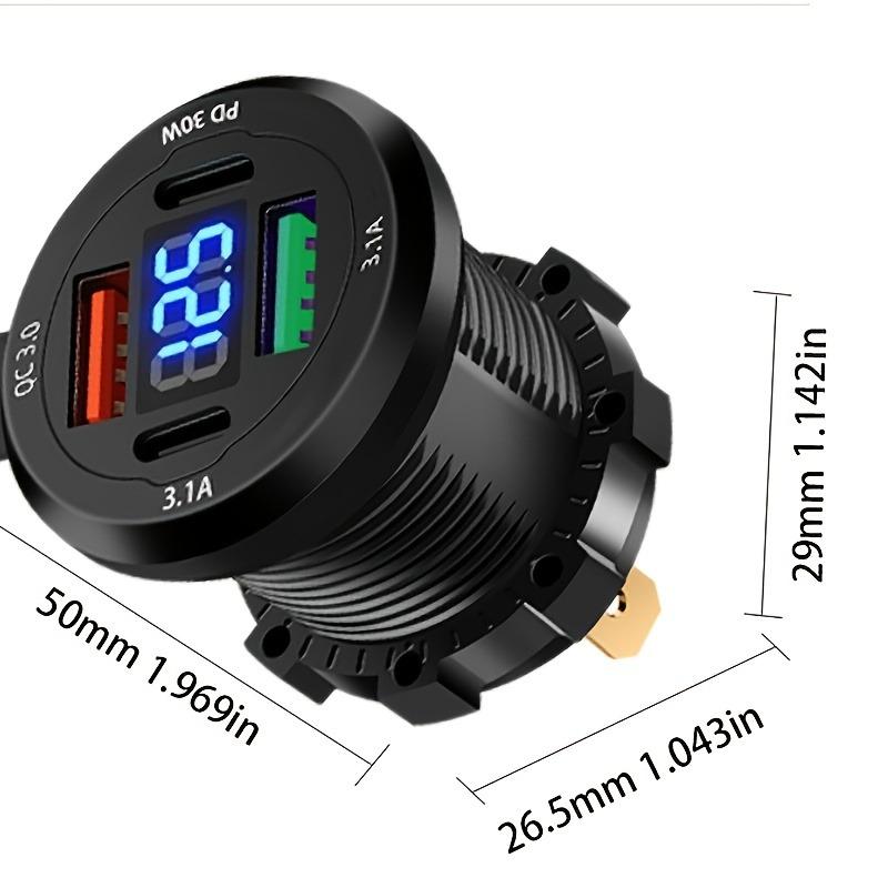 Быстрая зарядка PD+QC3.0 USB Разъем автомобильного зарядного устройства с вольтметром, Водонепроницаемая розетка питания из алюминиевого сплава