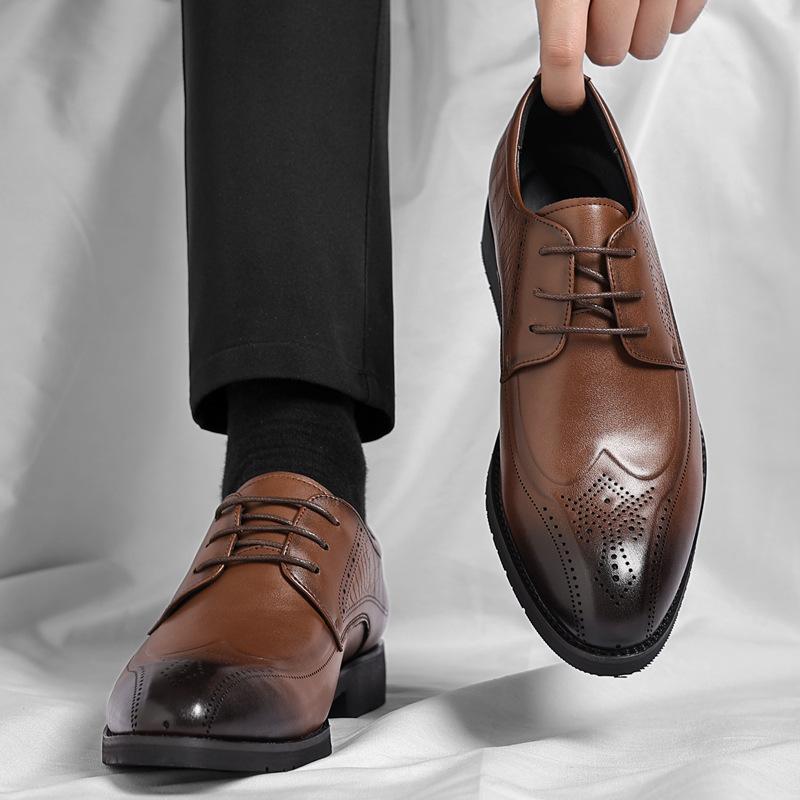 Кожаная обувь мужская 2025 весна новая тренд Брок мужская обувь британский стиль офисная обувь 2025