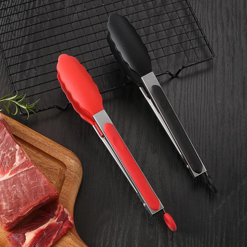 1/7/9/12inch Stainless Steel Food Clip BBQ Grill Steak Clip with Silicone Non-slip Handle Kitchen Accessories