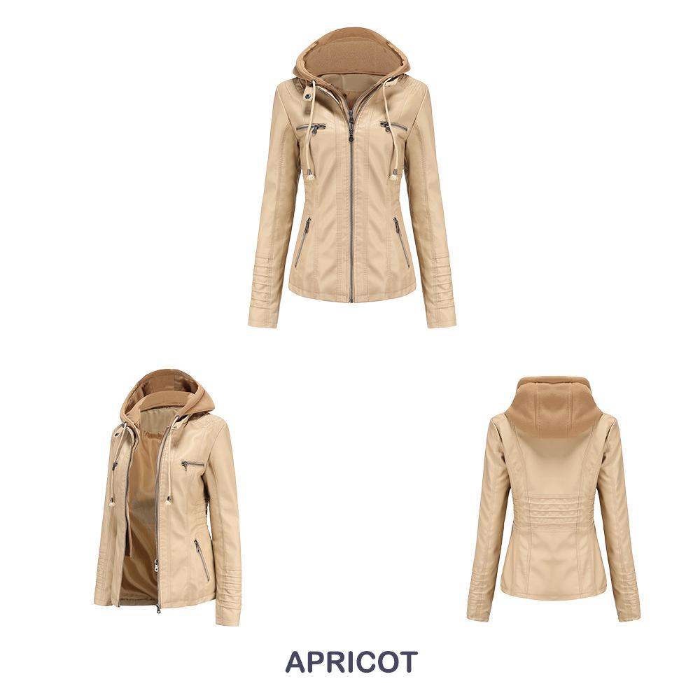 Женский комплект куртки и пальто с капюшоном из искусственной кожи с эффектом стирки больших размеров - Съемный