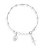 Miabella 925 Sterling Silver Made In Italy Rosary Cross Bead Charm Link Chain Bracelet for Women Teens Girls Adjustable or Inches Made In 8 Sterling