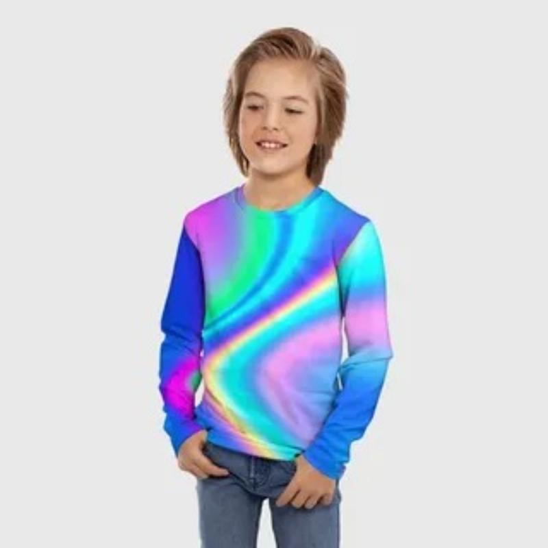 Children's Cartoon Animals Cute Kitten Print Colorful T-shirts Boys Long Sleeved Fashionable Soft Comfortable Top