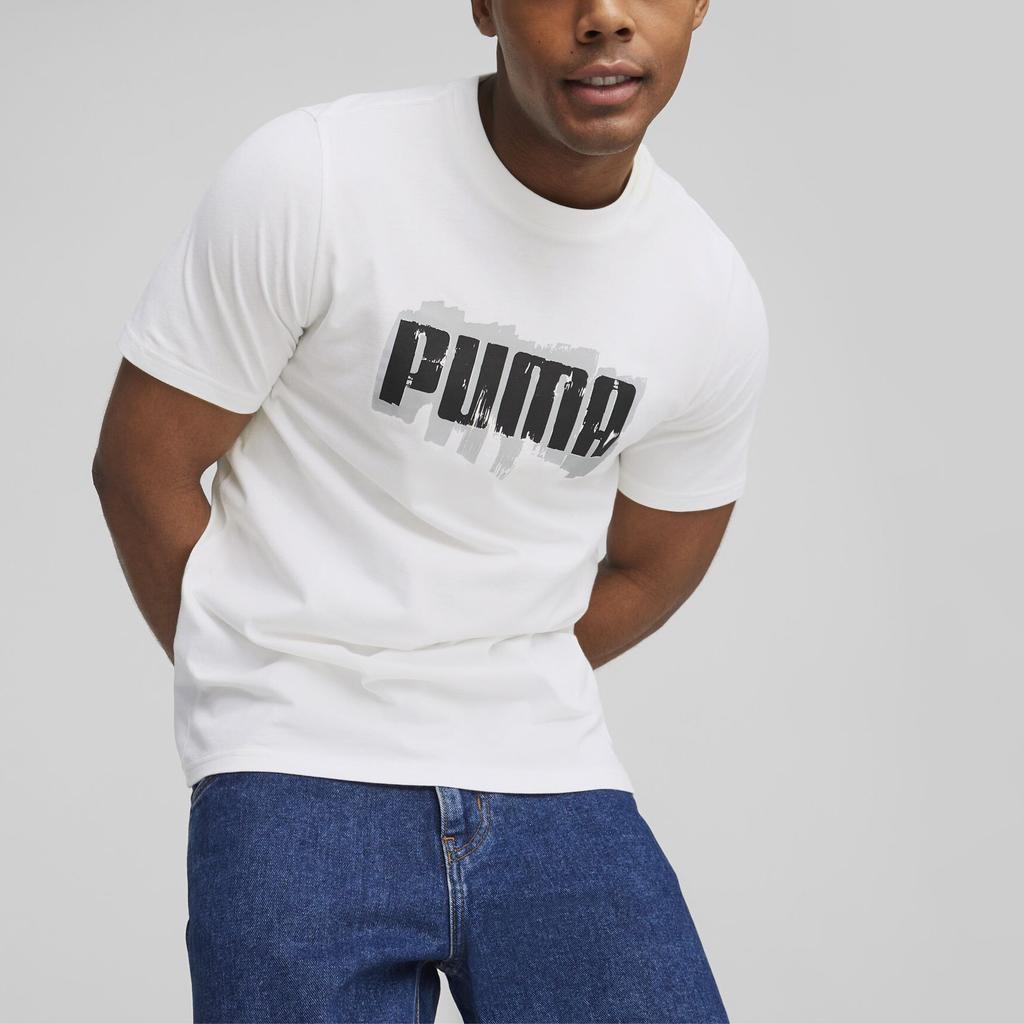 Puma Letter Print Crew Neck Pullover Casual Short Sleeve T-Shirt Men Tops White 674475-02