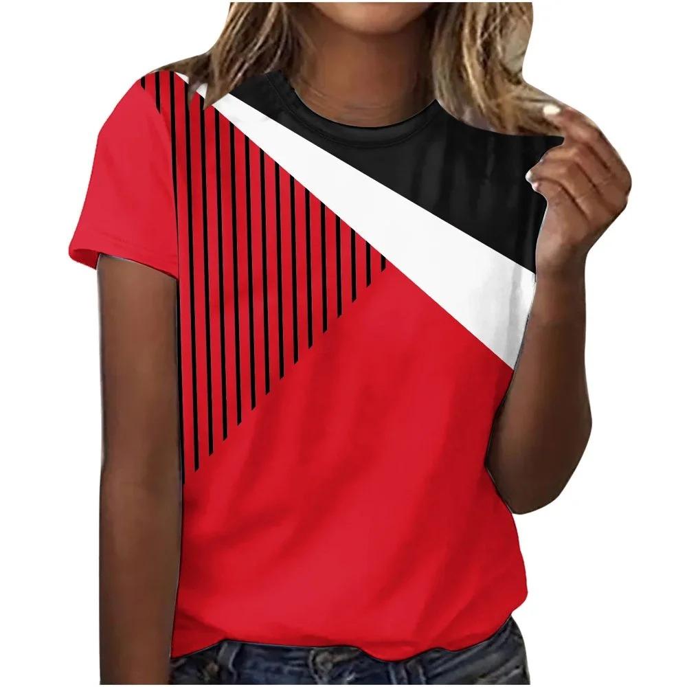 Модная летняя футболка с 3D-принтом в диагональную полоску, женская уличная повседневная футболка с короткими рукавами в стиле Харадзюку, женский топ с круглым вырезом