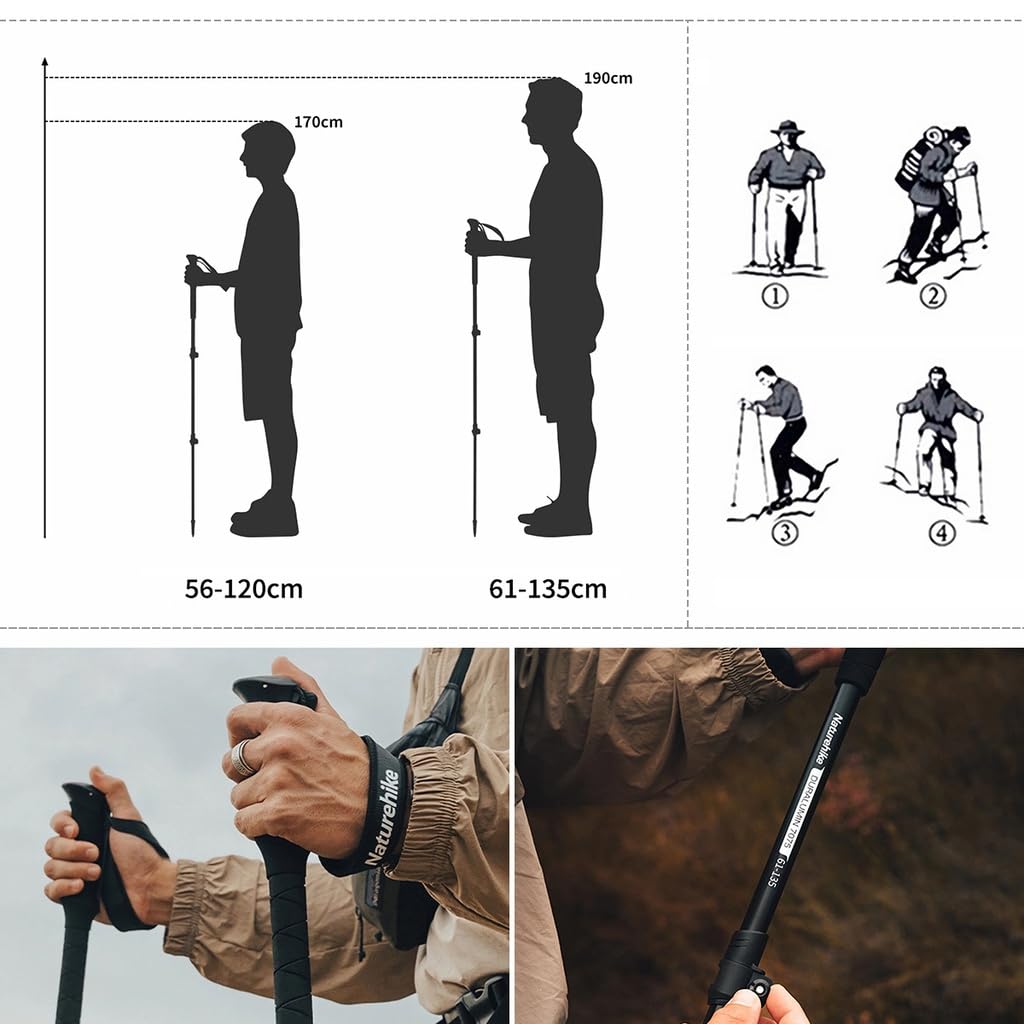 Naturehike Трекинговые палки для скалолазания Легкий алюминиевый компактный телескопический алюминиевый складной трехступенчатый (2 шт., Серый)