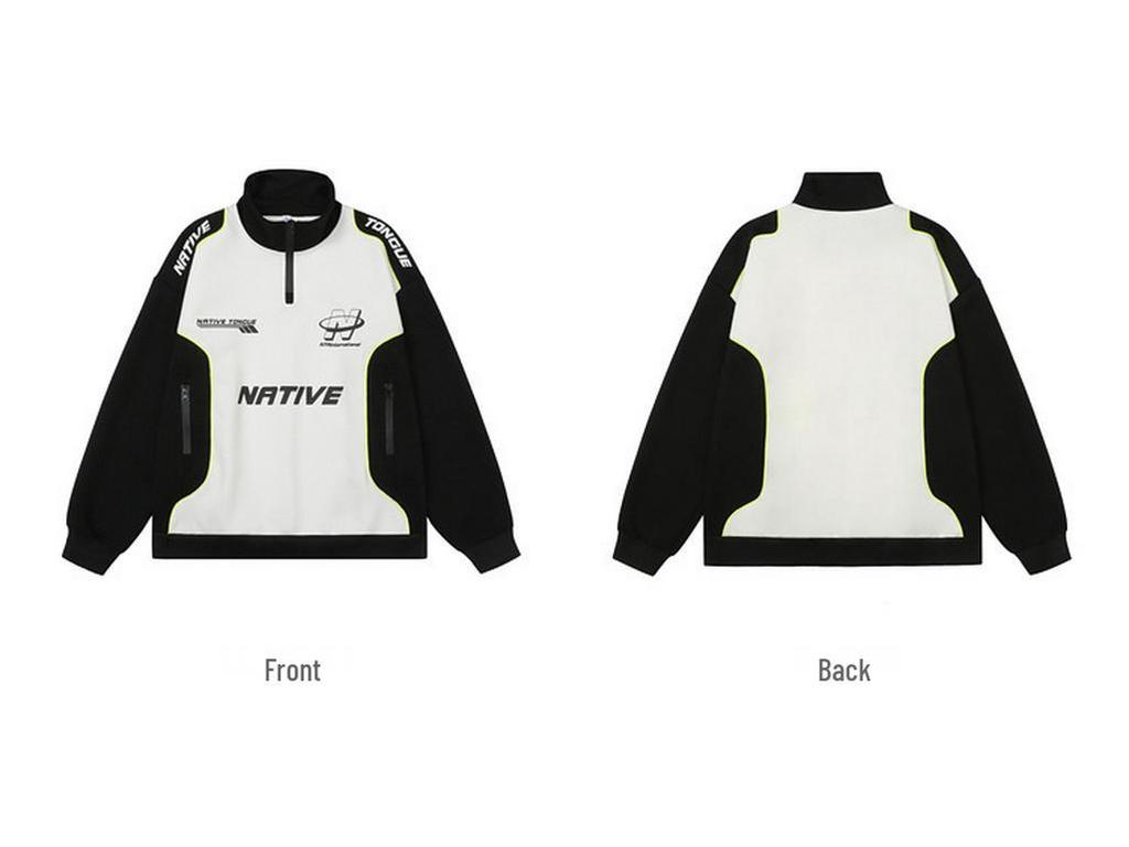 Унисекс ретро-толстовка на молнии с воротником-стойкой - Модная куртка для мотоцикла на весну/осень