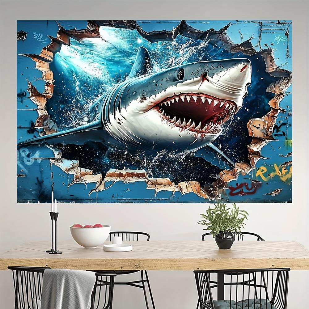 Deep-sea giant shark background tapestry pattern tapestry with the background of a great white shark going out to sea