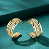 Double Layers C-shaped Net CZ Crystal Gold Color Smooth Metal Drop Earring for Women Minimalism Hyperbole Fashion Party Jewelry