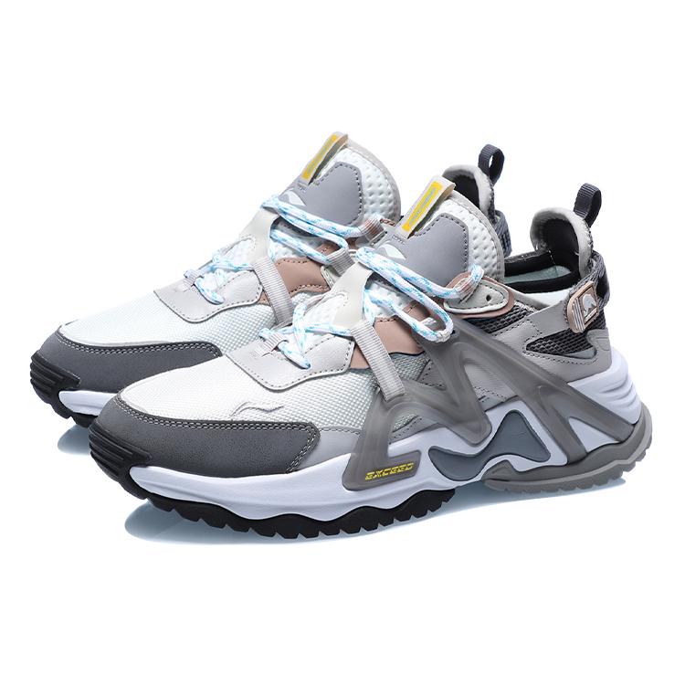 Li Ning Exceed Кроссовки для бега с нескользящей и износостойкой подошвой, низкие, женские, бело-серые AGLQ126-3