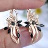 1 Pair Black Zircon Flowers Drop Earrings for Women Gold Color Wedding Ethnic Style Jewelry