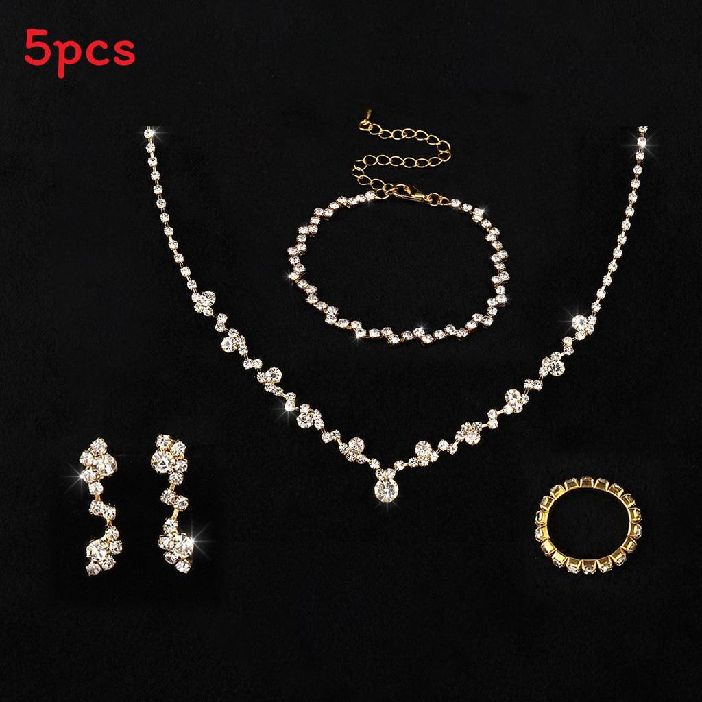 Bridal Jewelry Set With Crystal Necklace Earrings Bracelet For Women Wedding Accessories