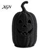 Seasonal Home Display Handwoven Pumpkin Basket with Witch Hat Lid, Rustic Wicker Trick Gothic Table Centerpiece or Treat Bucket for Indoor Outdoor