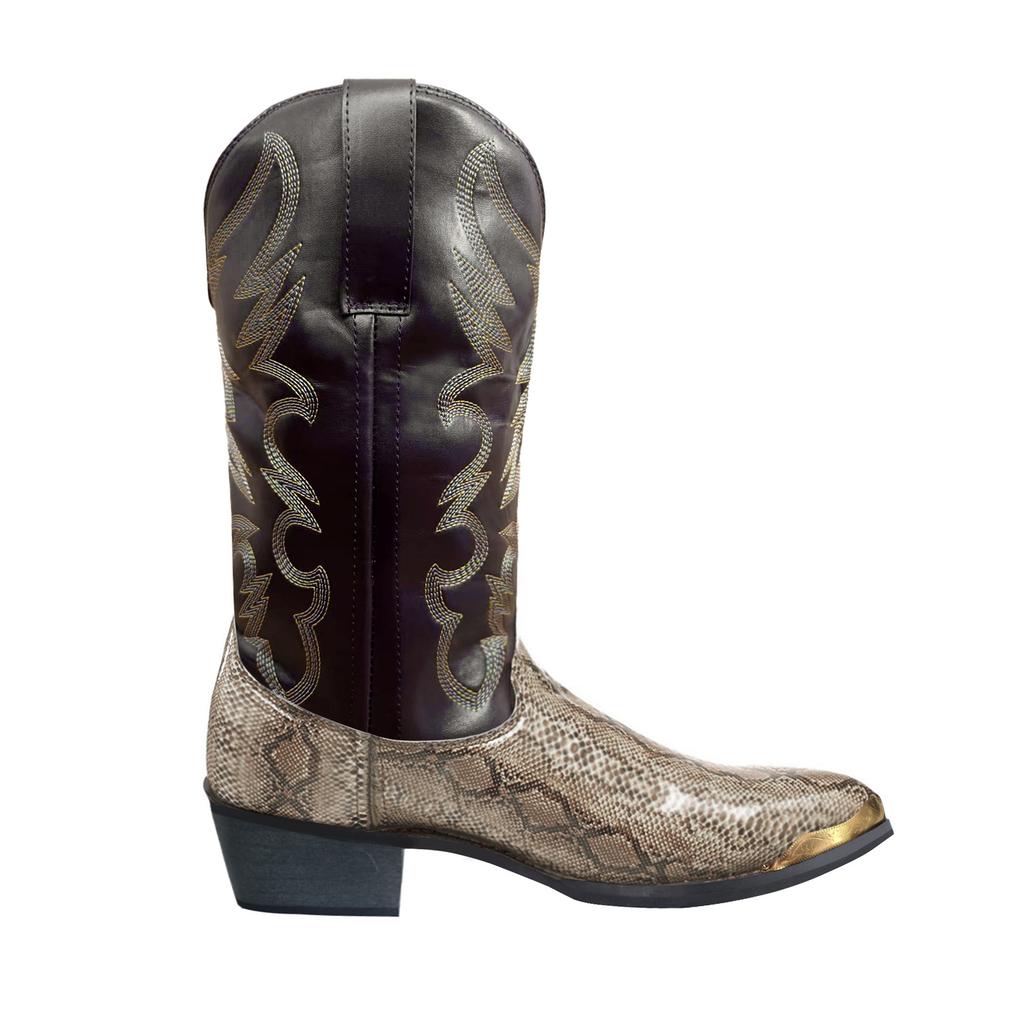 Spot quick hair embroidered high-heeled men's wooden root boots, western cowboy boots, snake-proof upper + metal decoration