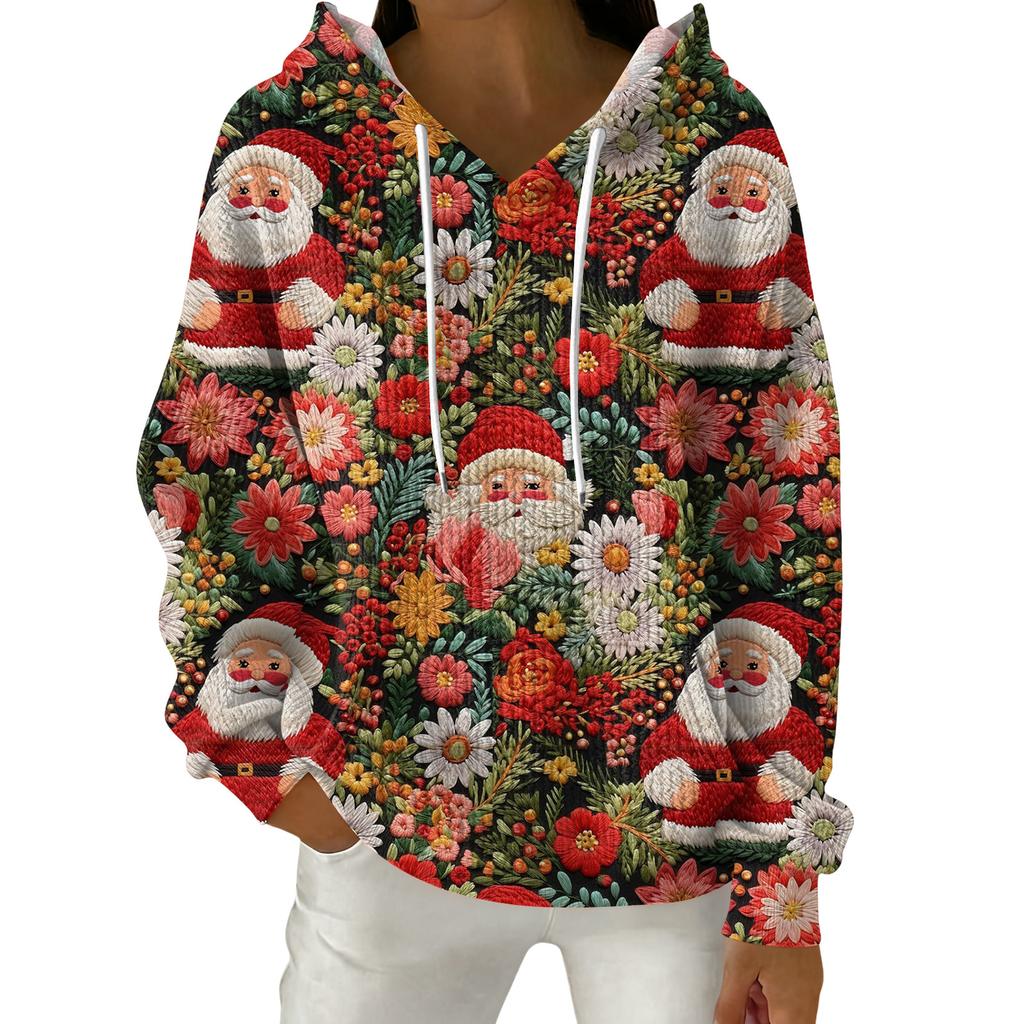 Женский модный повседневный пуловер с рождественским принтом, толстовка с капюшоном и длинными рукавами
