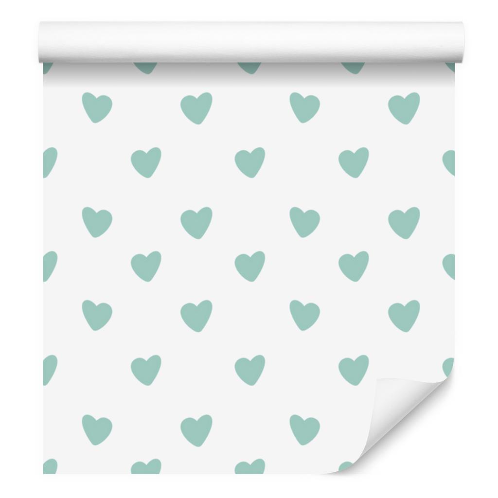 Heart Wallpaper White, Mint, Sea Blue and Light Gray 50x1000