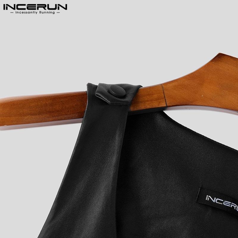 INCERUN Мужская футболка с глубоким вырезом без рукавов из искусственной кожи, свободная, повседневная