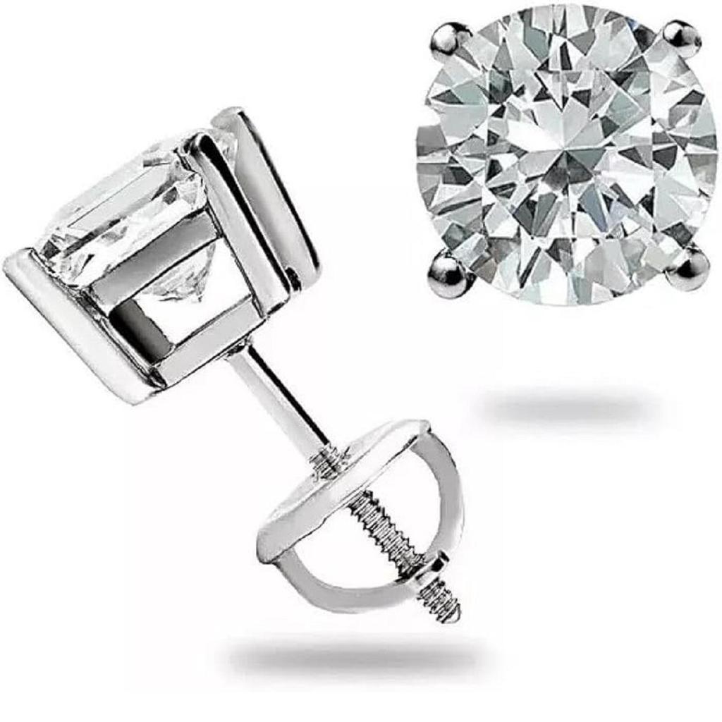 Jewels Prim 1.0 Ct Round Cut Diamond Stud Earrings Solid14K White Gold Screw Back Basket Jewellery Gift For Women's