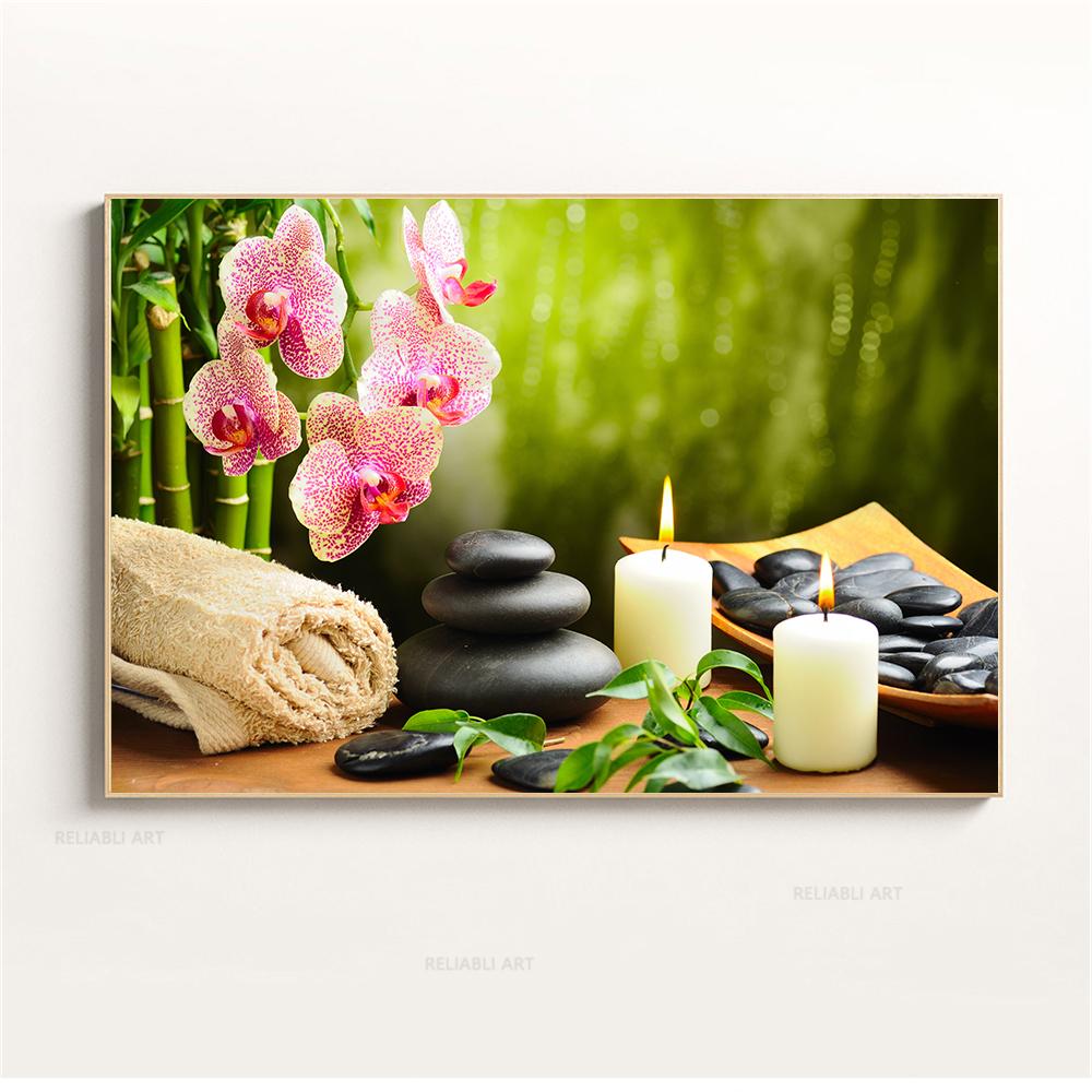 Настенное искусство, вода, спа, камни, дзен, холст, живопись, свечи, цветок орхидеи, постер, настенные панно для декора ванной комнаты, домашний декор, Cuadros